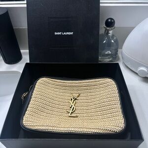 Saint Laurent Gold and Black Woven Clutch